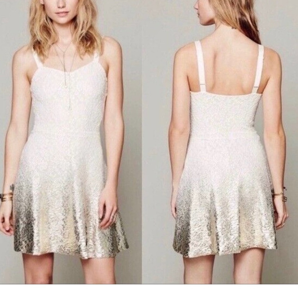 Gold Anthropologie ombré dress.